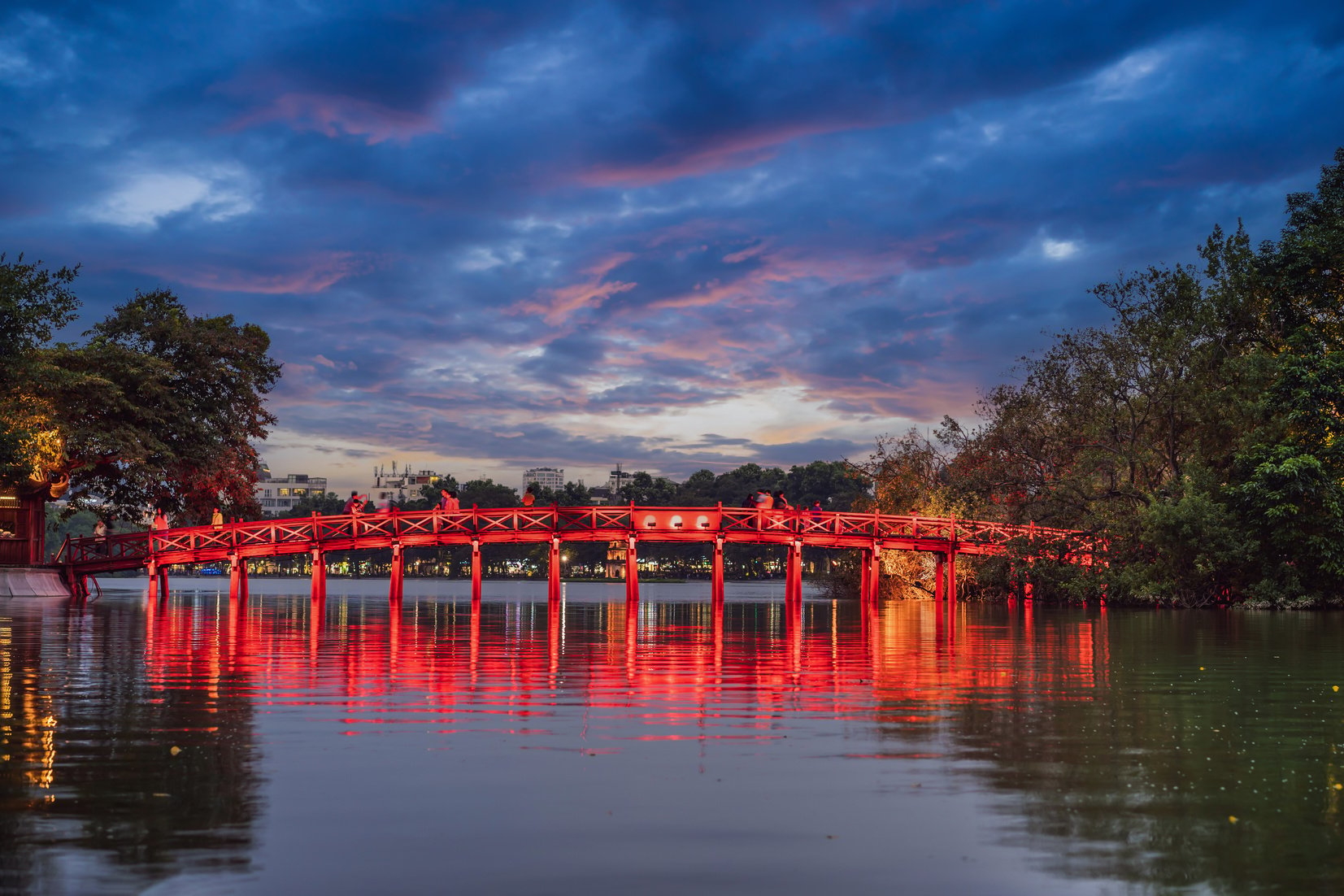 Hanoi Red Bridge at Night